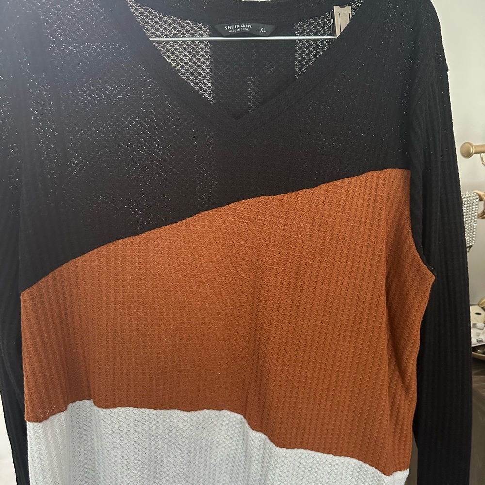SHEIN Black, Brown, and White Long Sleeve Tee